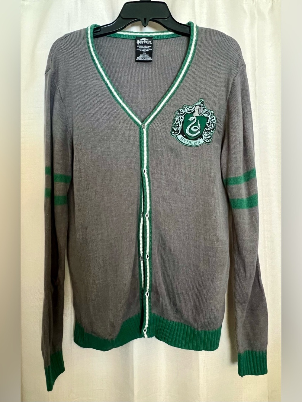 Harry Potter Slytherin Gray Green Varsity Cardigan Sweater Size S/P